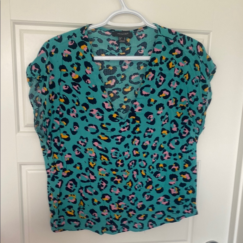 Primark Blue Graphic Relaxed Blouse animal print leopard neon